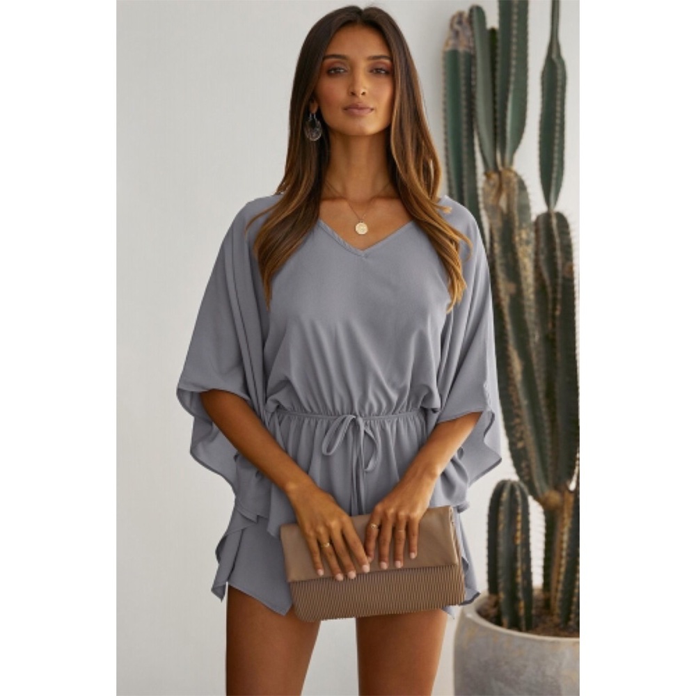 •Born To Fly Kimono Style Grey Romper• - Picture 3 of 7